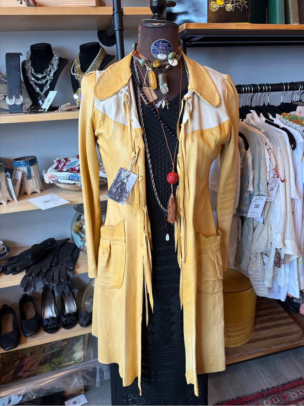 Women’s Yellow Leather Fringe Jacket with Contrast Yoke